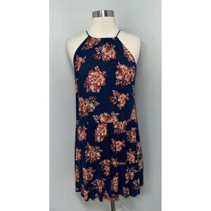 Aeropostale Dress Womens Medium Blue Floral Sleeveless Keyhole Mini Summer Gauze